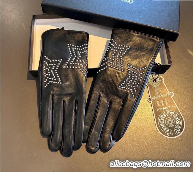Luxury Cheap Chrome Hearts Lambskin and Cashmere Gloves with Studded Star 0111 Black 2024