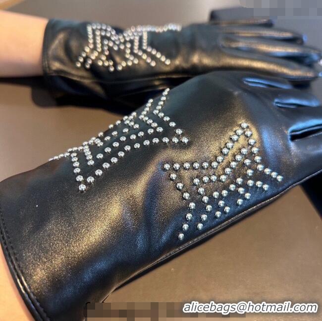 Luxury Cheap Chrome Hearts Lambskin and Cashmere Gloves with Studded Star 0111 Black 2024