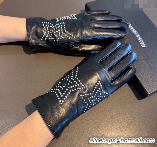 Luxury Cheap Chrome Hearts Lambskin and Cashmere Gloves with Studded Star 0111 Black 2024