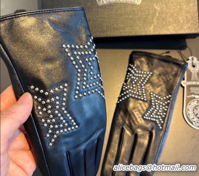 Luxury Cheap Chrome Hearts Lambskin and Cashmere Gloves with Studded Star 0111 Black 2024