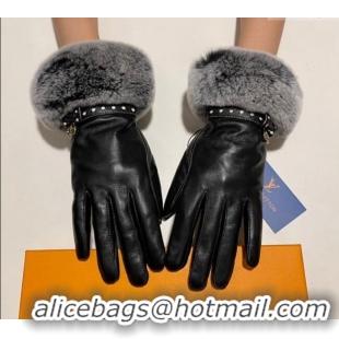 Low Cost Louis Vuitton Lambskin and Rabbit Fur Gloves 0111 Black 2024