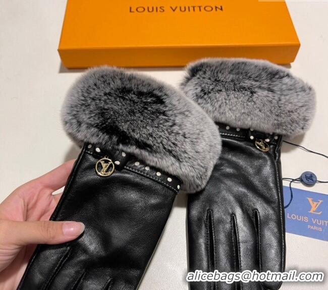 Low Cost Louis Vuitton Lambskin and Rabbit Fur Gloves 0111 Black 2024