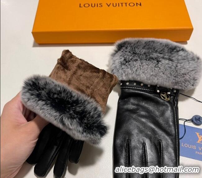 Low Cost Louis Vuitton Lambskin and Rabbit Fur Gloves 0111 Black 2024