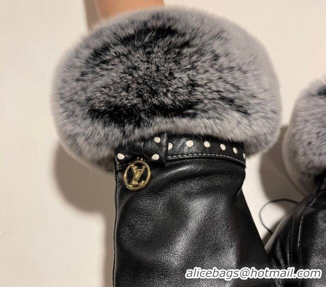 Low Cost Louis Vuitton Lambskin and Rabbit Fur Gloves 0111 Black 2024