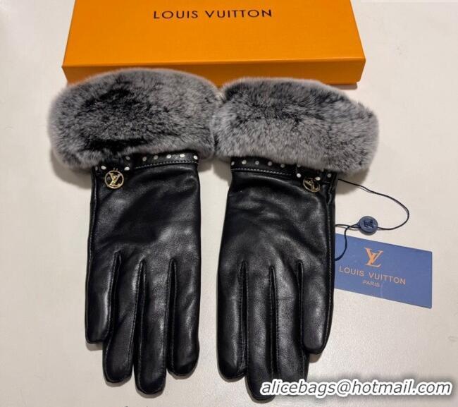 Low Cost Louis Vuitton Lambskin and Rabbit Fur Gloves 0111 Black 2024
