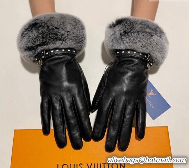 Low Cost Louis Vuitton Lambskin and Rabbit Fur Gloves 0111 Black 2024