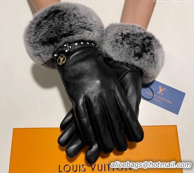 Low Cost Louis Vuitton Lambskin and Rabbit Fur Gloves 0111 Black 2024