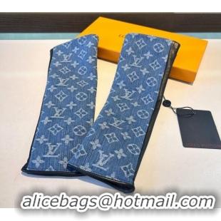Top Design Louis Vuitton Denim Fingerless Long Gloves 1023 Blue 2024