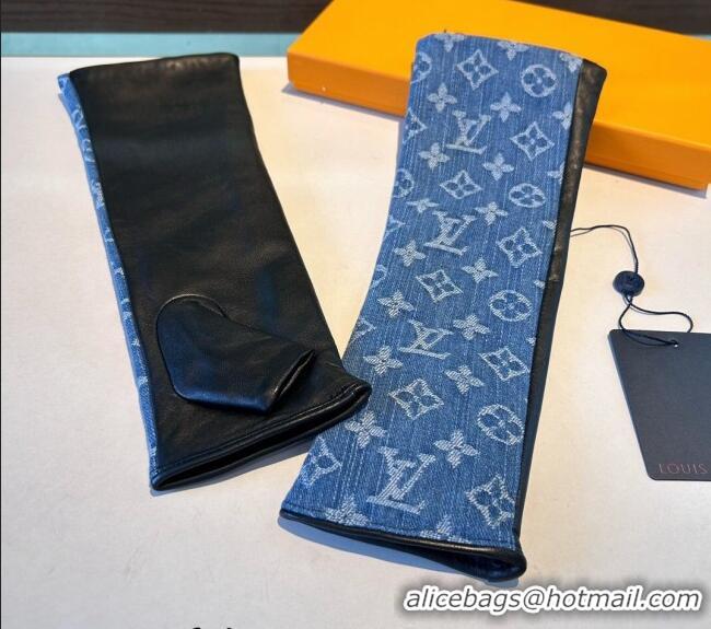 Top Design Louis Vuitton Denim Fingerless Long Gloves 1023 Blue 2024