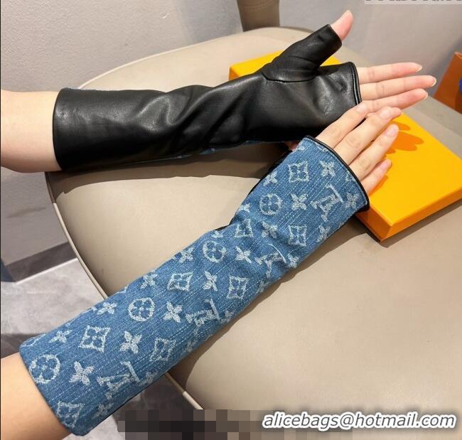 Top Design Louis Vuitton Denim Fingerless Long Gloves 1023 Blue 2024