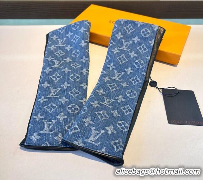 Top Design Louis Vuitton Denim Fingerless Long Gloves 1023 Blue 2024