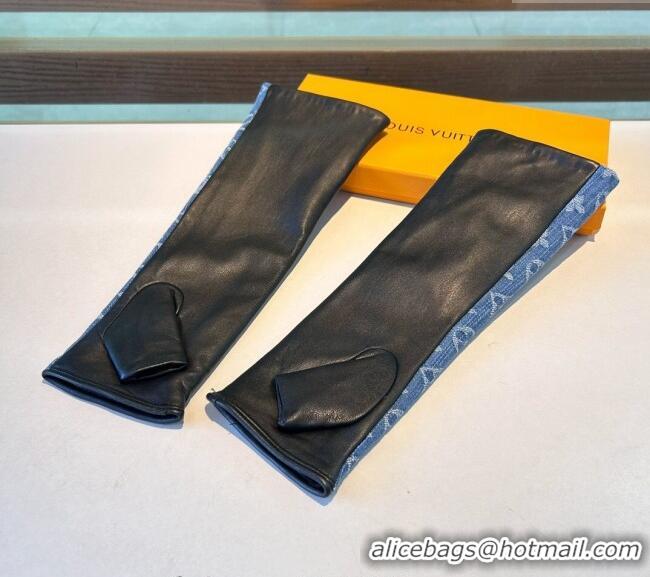 Top Design Louis Vuitton Denim Fingerless Long Gloves 1023 Blue 2024