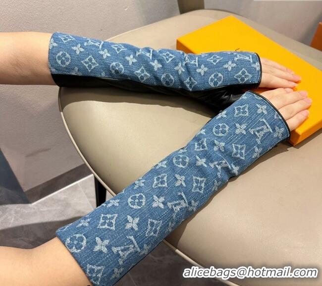 Top Design Louis Vuitton Denim Fingerless Long Gloves 1023 Blue 2024