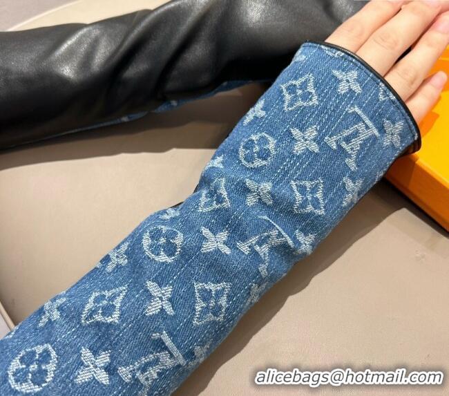 Top Design Louis Vuitton Denim Fingerless Long Gloves 1023 Blue 2024