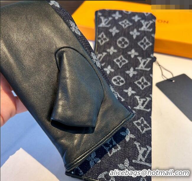 Low Cost Louis Vuitton Denim Fingerless Long Gloves 1023 Deep Blue 2024