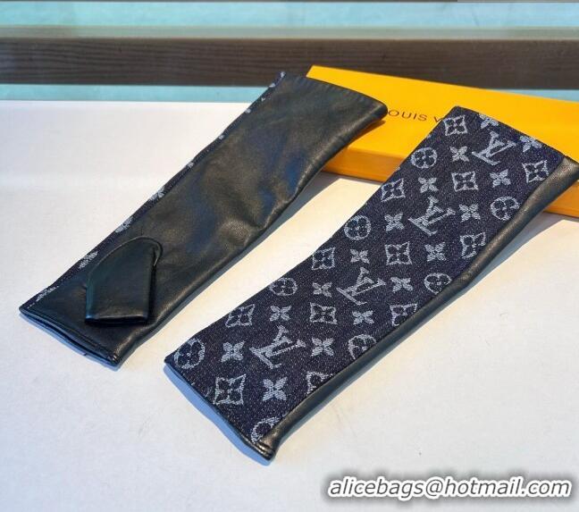 Low Cost Louis Vuitton Denim Fingerless Long Gloves 1023 Deep Blue 2024