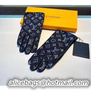 Famous Brand Louis Vuitton Monogram Denim and Leather Gloves 1023 Deep Blue 2024