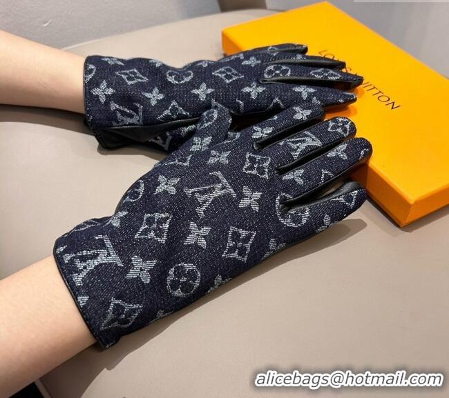 Famous Brand Louis Vuitton Monogram Denim and Leather Gloves 1023 Deep Blue 2024