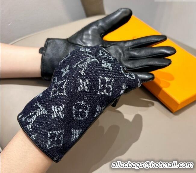 Famous Brand Louis Vuitton Monogram Denim and Leather Gloves 1023 Deep Blue 2024