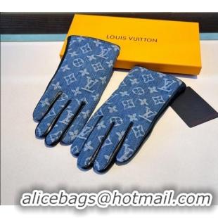 Unique Style Louis Vuitton Monogram Denim and Leather Gloves 1023 Blue 2024