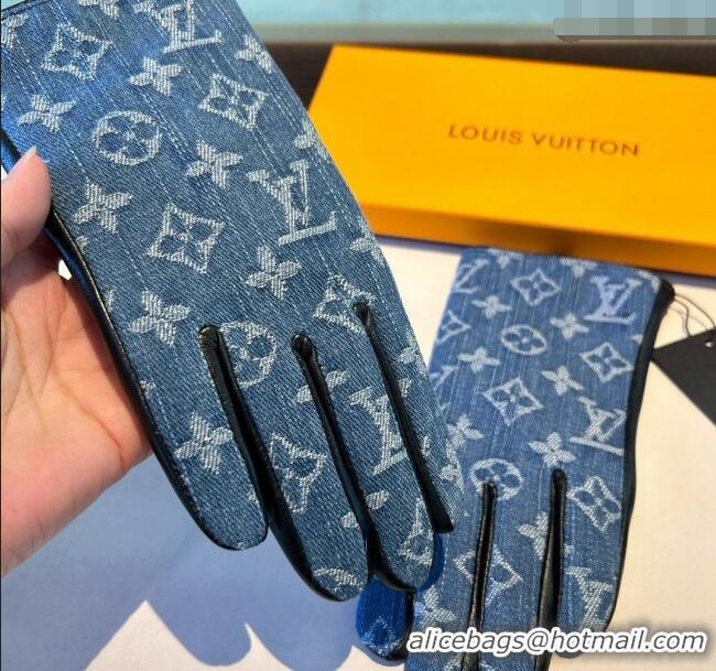 Unique Style Louis Vuitton Monogram Denim and Leather Gloves 1023 Blue 2024