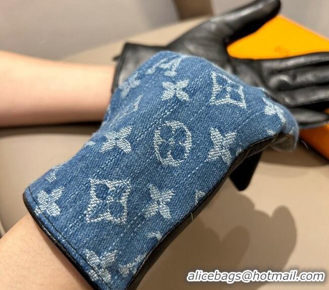 Unique Style Louis Vuitton Monogram Denim and Leather Gloves 1023 Blue 2024