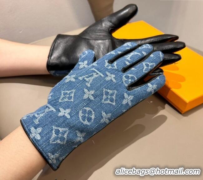 Unique Style Louis Vuitton Monogram Denim and Leather Gloves 1023 Blue 2024