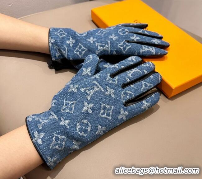 Unique Style Louis Vuitton Monogram Denim and Leather Gloves 1023 Blue 2024