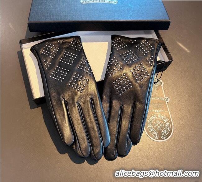 Grade Design Chrome Hearts Lambskin and Cashmere Gloves with Studs 1111 Black 2025