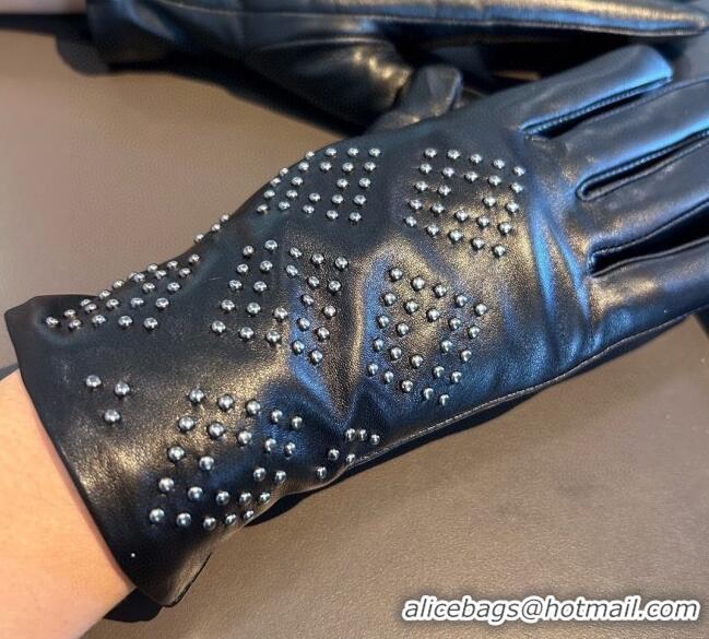 Grade Design Chrome Hearts Lambskin and Cashmere Gloves with Studs 1111 Black 2025