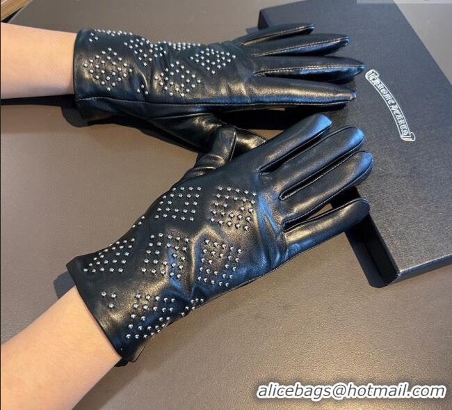 Grade Design Chrome Hearts Lambskin and Cashmere Gloves with Studs 1111 Black 2025
