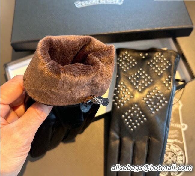 Grade Design Chrome Hearts Lambskin and Cashmere Gloves with Studs 1111 Black 2025