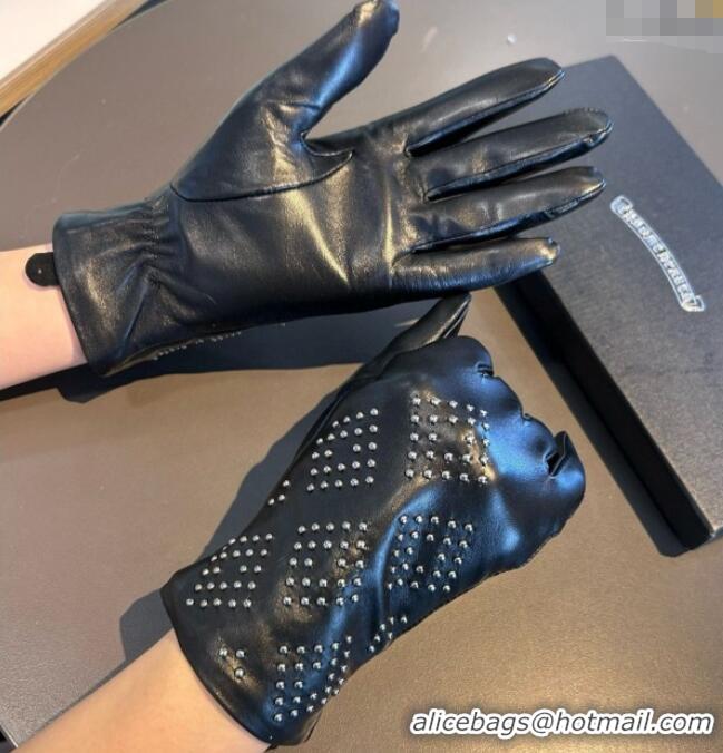 Grade Design Chrome Hearts Lambskin and Cashmere Gloves with Studs 1111 Black 2025