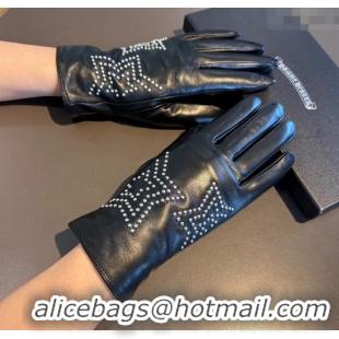 Luxury Cheap Chrome Hearts Lambskin and Cashmere Gloves with Star 1111 Black 2025