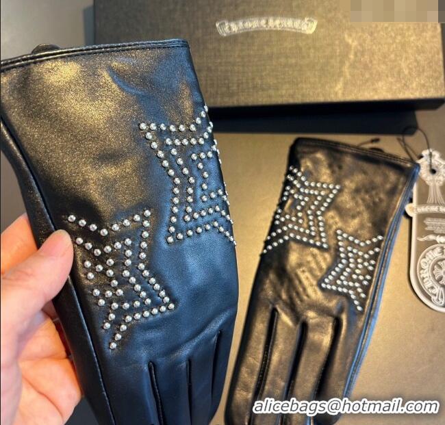 Luxury Cheap Chrome Hearts Lambskin and Cashmere Gloves with Star 1111 Black 2025