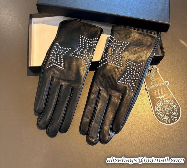 Luxury Cheap Chrome Hearts Lambskin and Cashmere Gloves with Star 1111 Black 2025