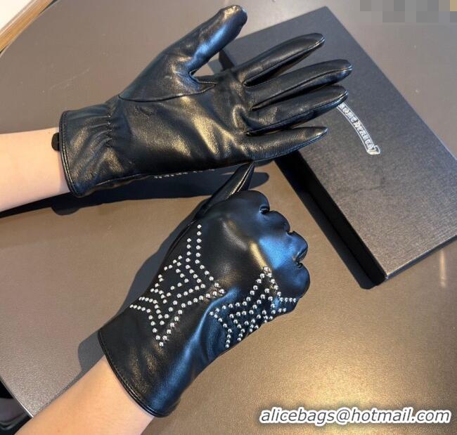 Luxury Cheap Chrome Hearts Lambskin and Cashmere Gloves with Star 1111 Black 2025