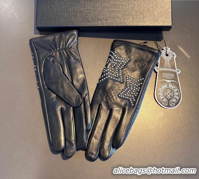 Luxury Cheap Chrome Hearts Lambskin and Cashmere Gloves with Star 1111 Black 2025