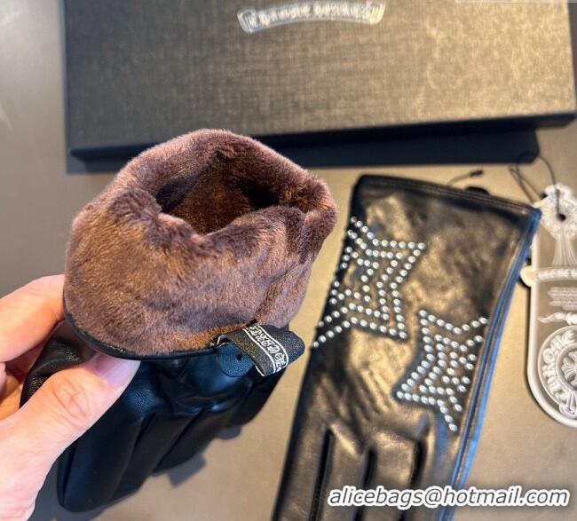 Luxury Cheap Chrome Hearts Lambskin and Cashmere Gloves with Star 1111 Black 2025
