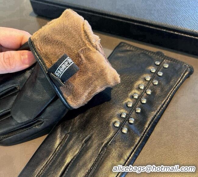 Big Discount Chrome Hearts Lambskin and Cashmere Gloves with Studs 1110 Black 2025