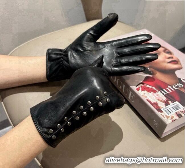 Big Discount Chrome Hearts Lambskin and Cashmere Gloves with Studs 1110 Black 2025