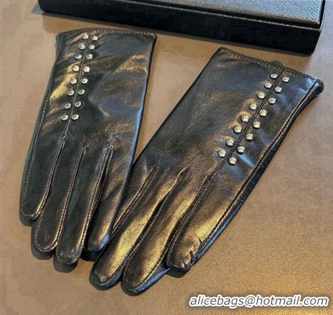 Big Discount Chrome Hearts Lambskin and Cashmere Gloves with Studs 1110 Black 2025