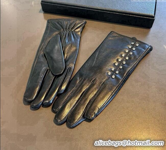 Big Discount Chrome Hearts Lambskin and Cashmere Gloves with Studs 1110 Black 2025