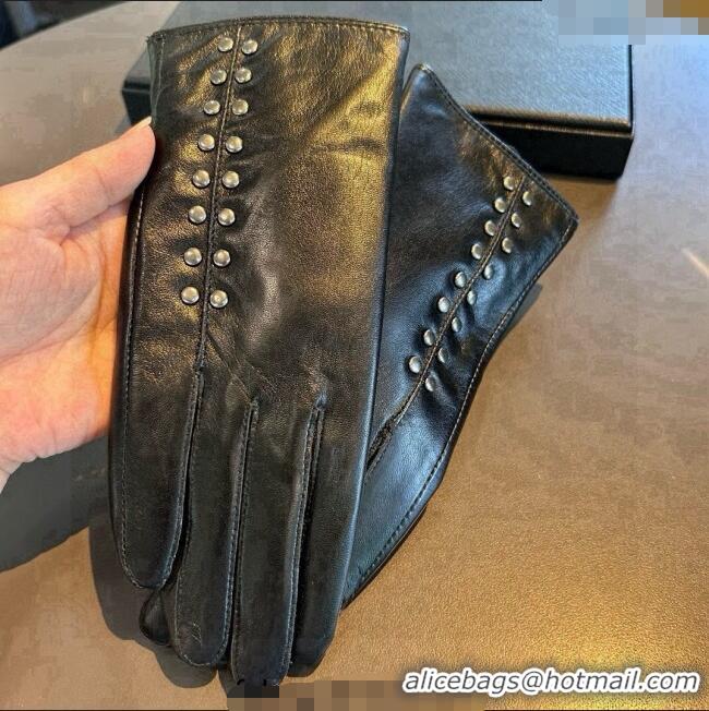 Big Discount Chrome Hearts Lambskin and Cashmere Gloves with Studs 1110 Black 2025