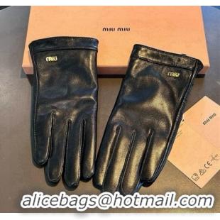 Good Taste Miu Miu Logo Lambskin and Cashmere Gloves 1111 Black 2025