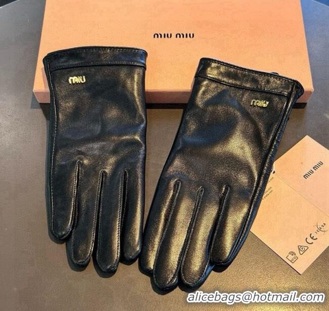Good Taste Miu Miu Logo Lambskin and Cashmere Gloves 1111 Black 2025