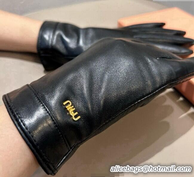Good Taste Miu Miu Logo Lambskin and Cashmere Gloves 1111 Black 2025