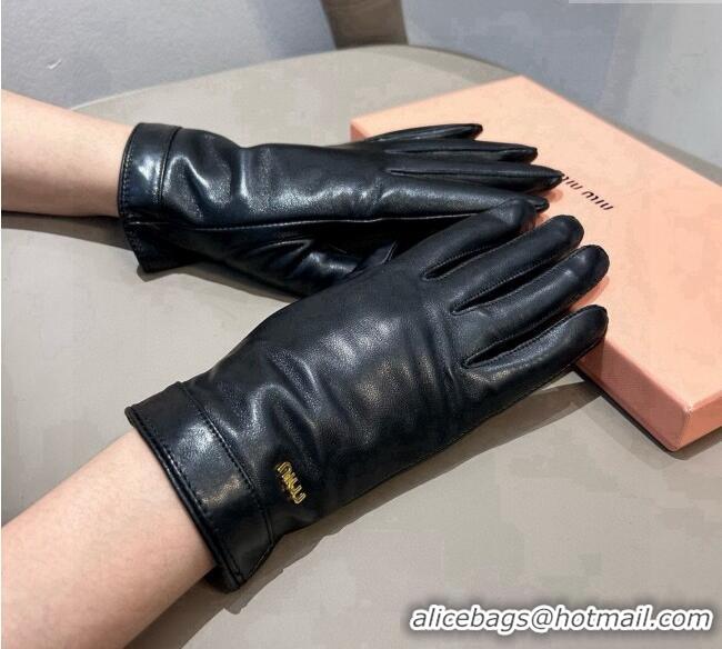 Good Taste Miu Miu Logo Lambskin and Cashmere Gloves 1111 Black 2025