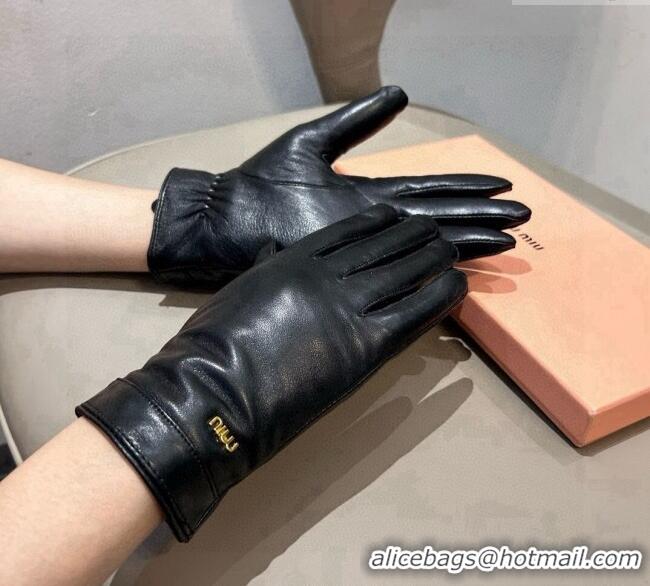 Good Taste Miu Miu Logo Lambskin and Cashmere Gloves 1111 Black 2025
