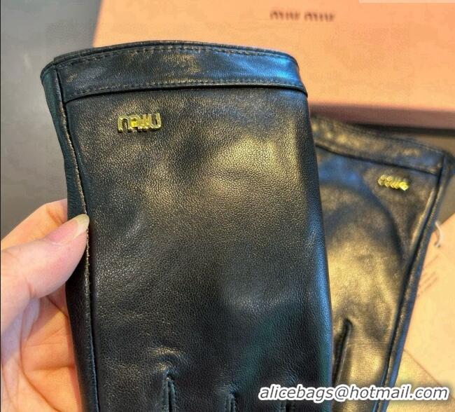 Good Taste Miu Miu Logo Lambskin and Cashmere Gloves 1111 Black 2025